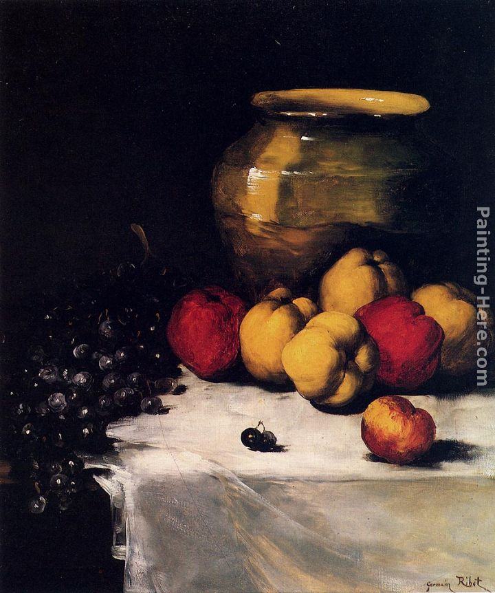 Germain Theodure Clement Ribot A Still Life With Apples And Grapes